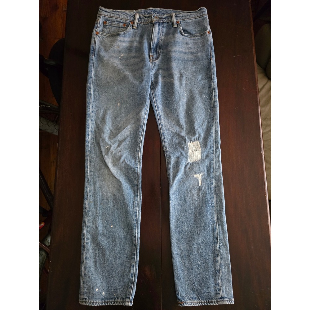 Levis 511 Slim Fit Jeans Mens 30x30 Light Wash Distressed Paint Splatter Patched